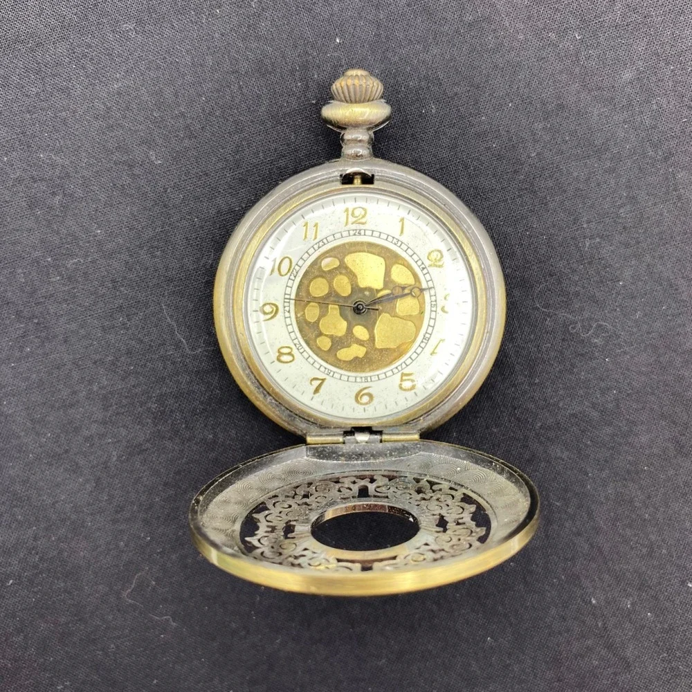 Pocket Watch Brass Filigree Skeleton Steampunk Engraved Victorian Goth Untested